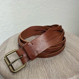 Lauren Ralph Lauren Tan Braided Leather Belt with Gold Buckle